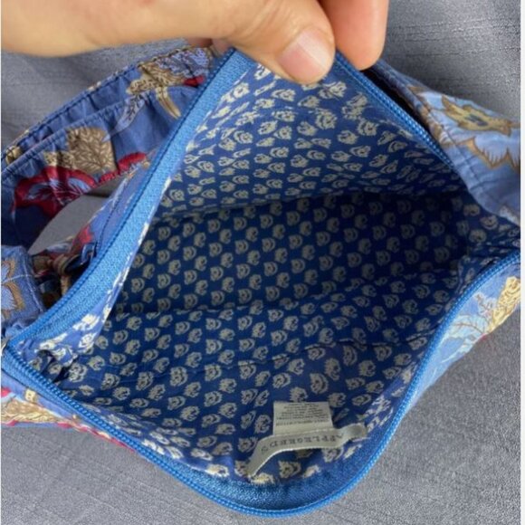 Appleseed Blue Floral Cloth Purse 10.5 x 7.5 x 5 w 9-18in adj hang - Picture 5 of 8